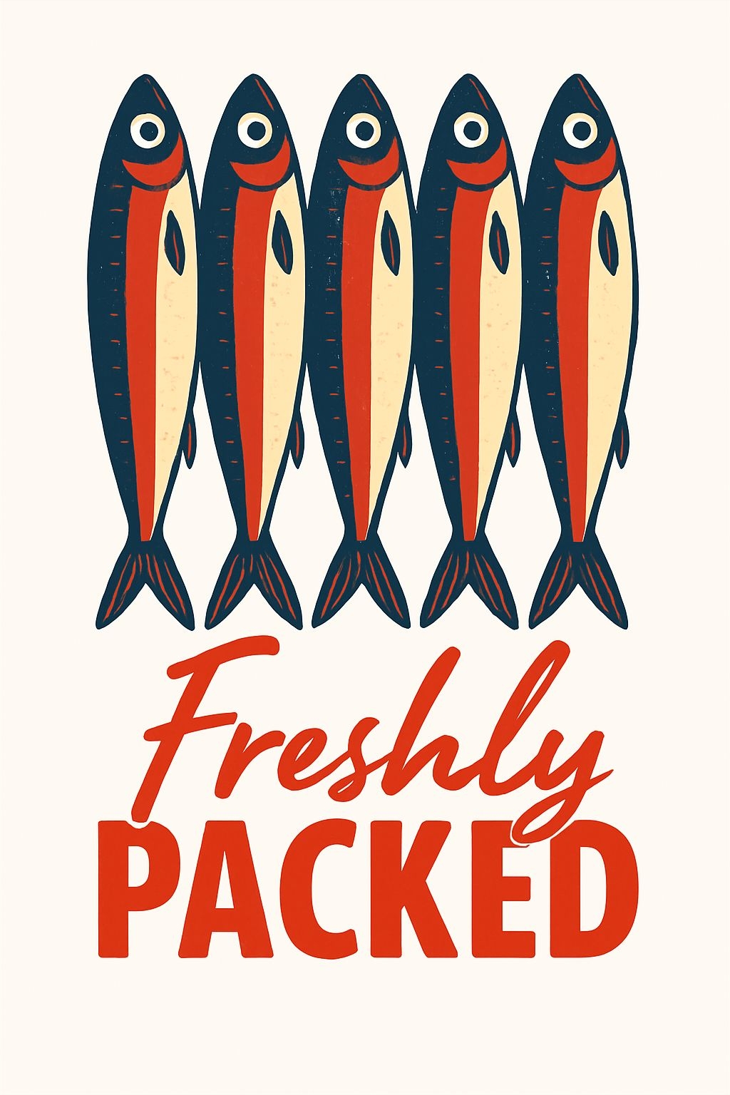Stylized Fish Design with Freshly Packed Text Poster