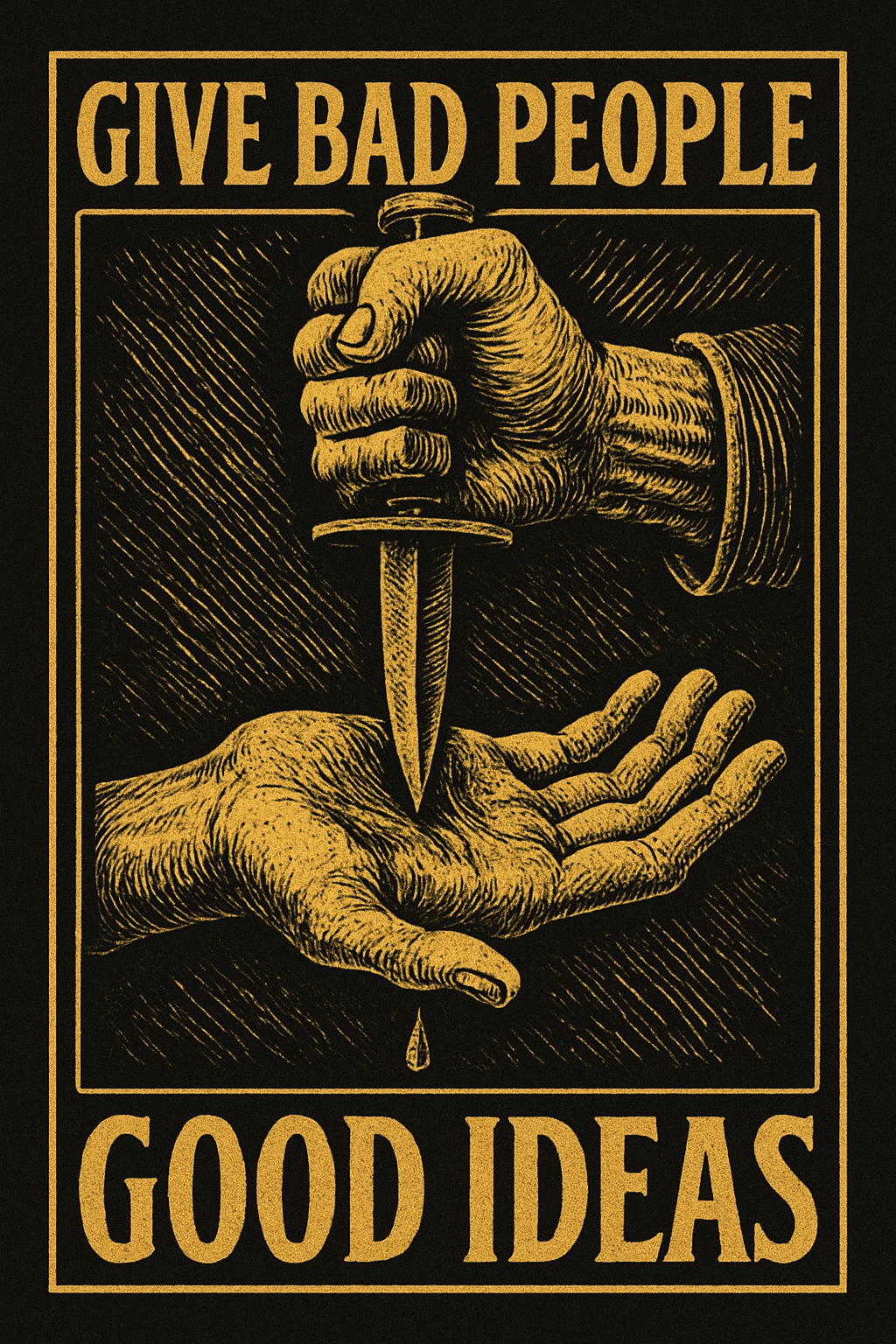 Striking Mustard Yellow Dagger Hands Illustration T-Shirt