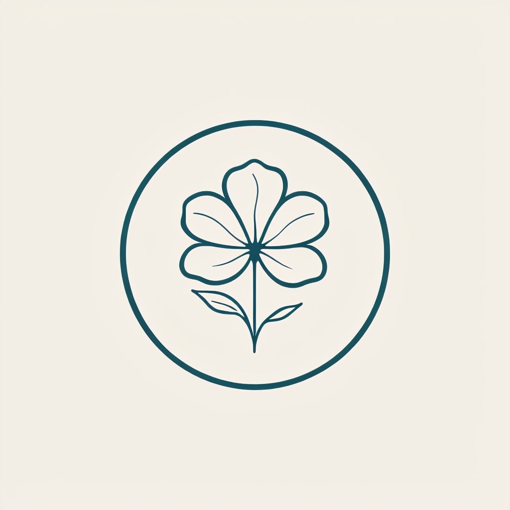 Minimalist Dark Teal Floral Logo on Light Beige Background Logo