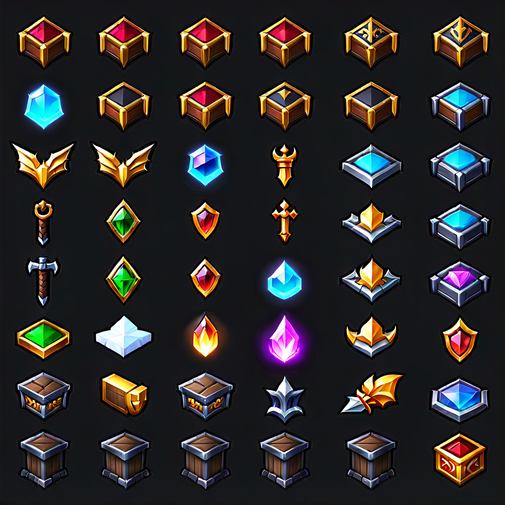 Create a set of 64x64 pixel icons for an MMORPG user interfa... by ...