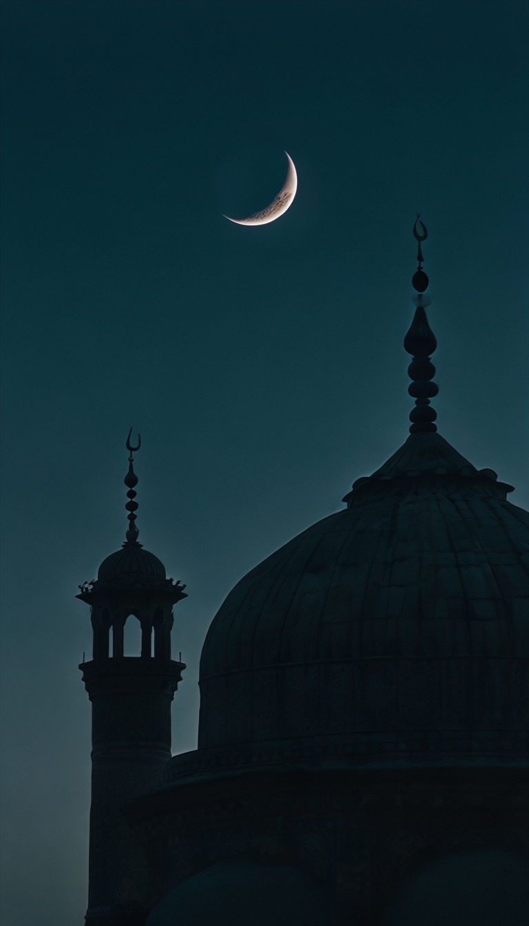 Crescent Moon Over Mosque Dome Silhouette Night Sky Mobile Wallpaper