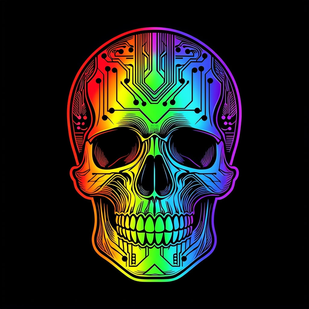 Psychedelic Rainbow Skull Digital Art T-Shirt