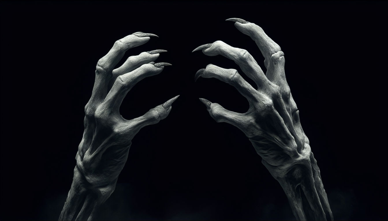Ominous Skeletal Hands Emerging from Darkness Virtual Background