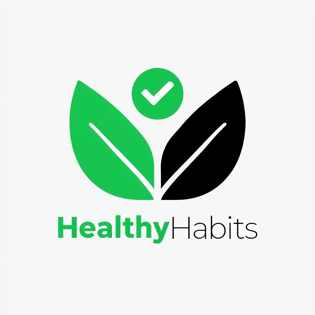 Minimalist HealthyHabits Logo with Leaves and Checkmark