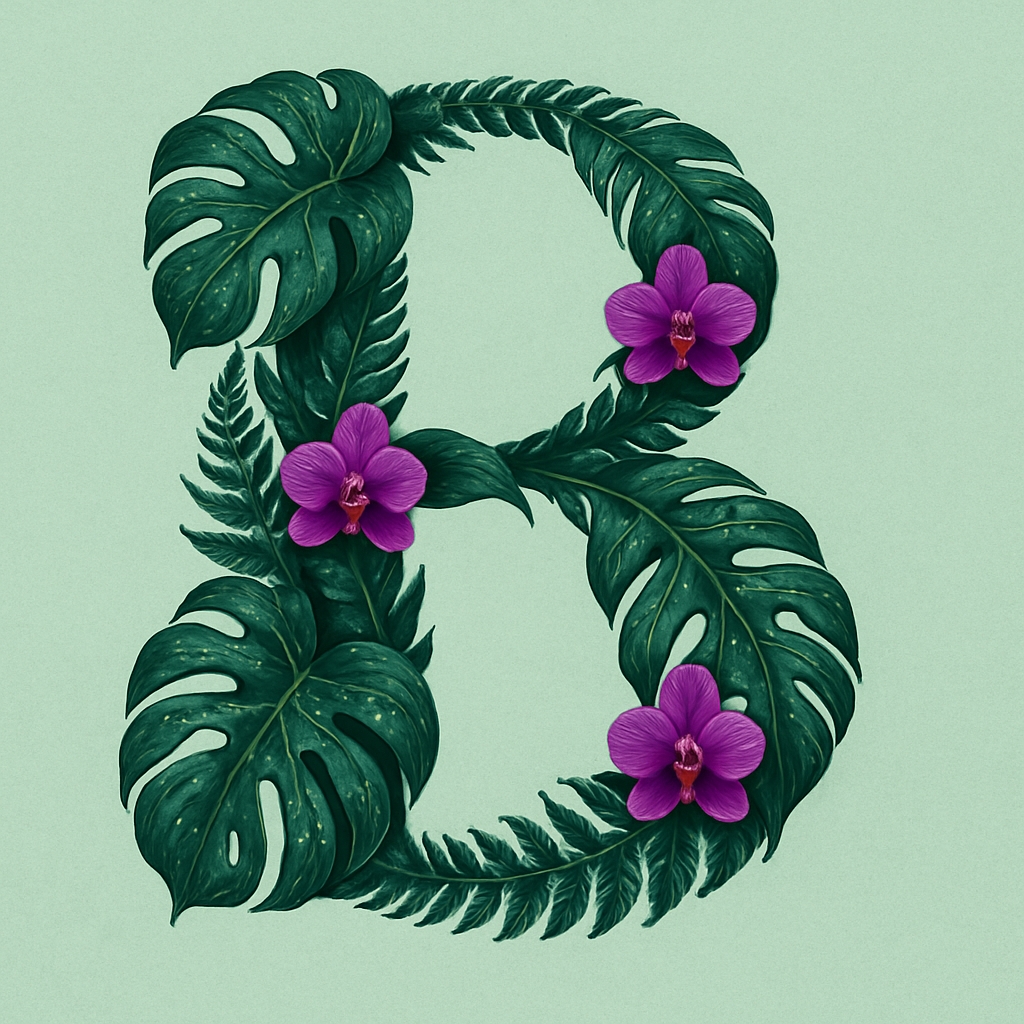 Tropical Foliage and Orchid Flowers Monogram Design
