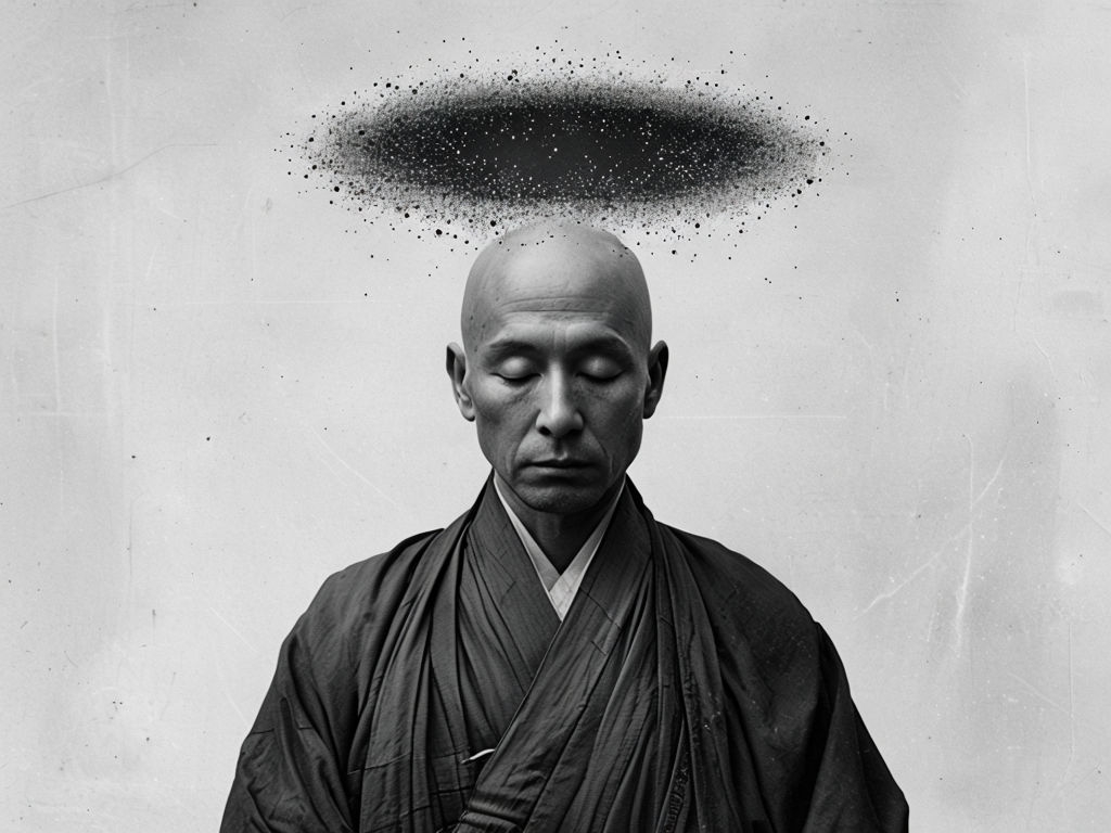 Monochromatic Black and White Portrait with Cosmic Aura Poster