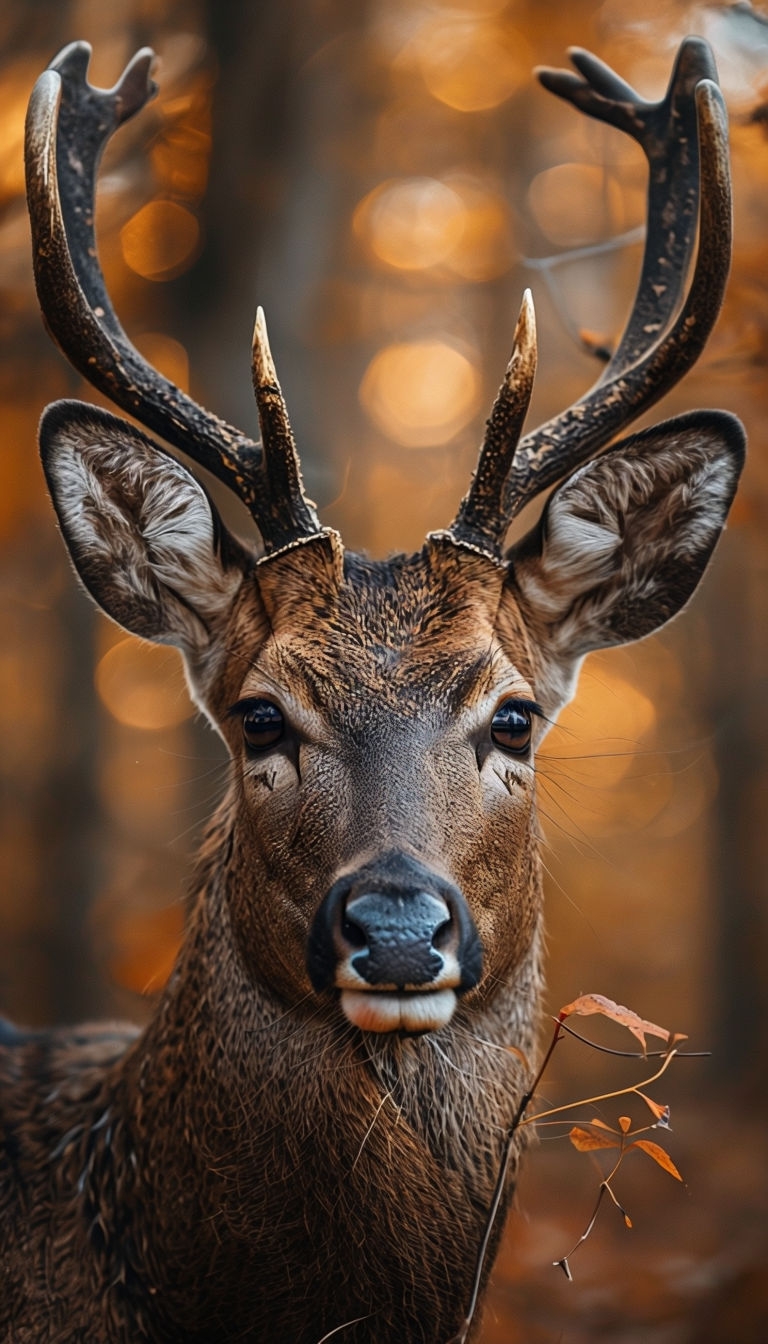 Majestic Male Deer Close-Up with Antlers and Autumn Bokeh Mobile Wallpaper