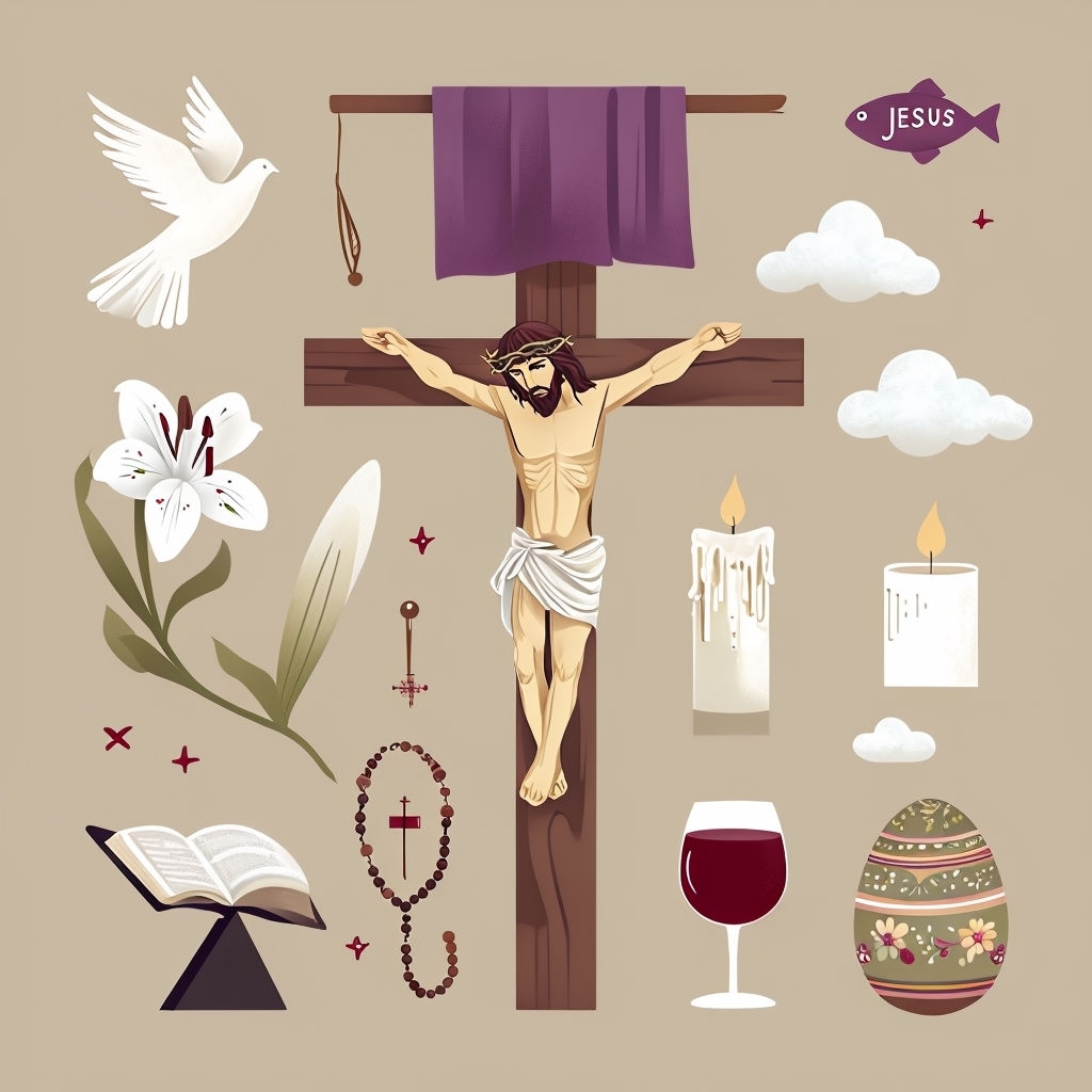 Religious Symbols Seamless Pattern with Cross and Dove Design