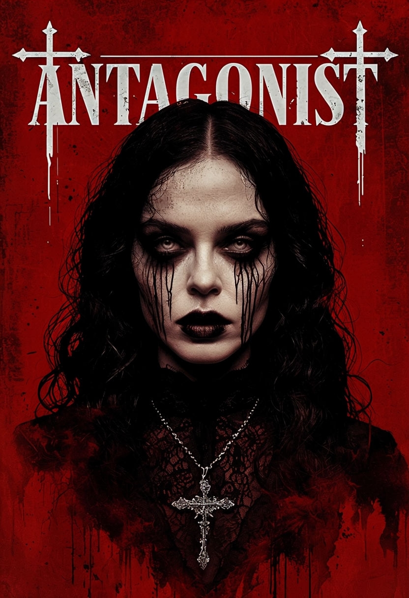 Gothic Antagonist Horror Poster with Haunting Female Figure
