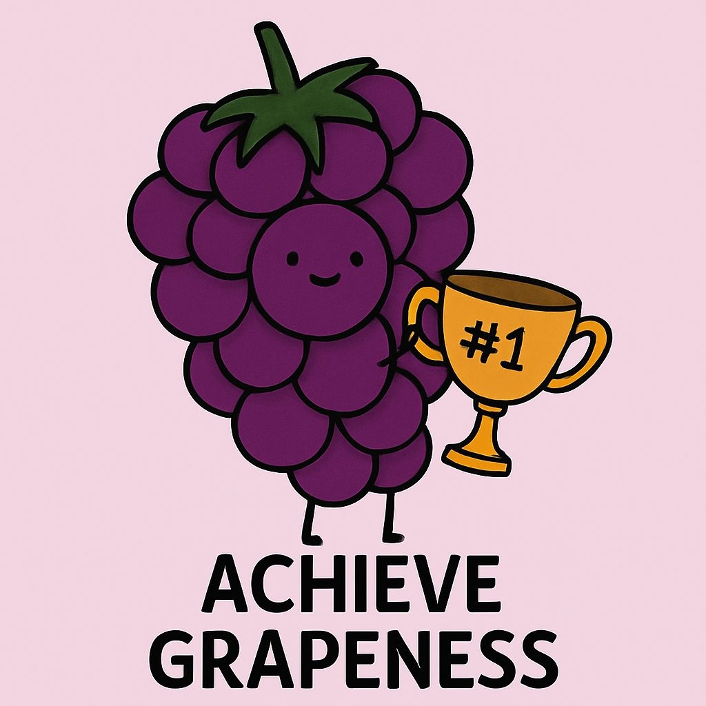 Cheerful Cartoon Achieve Grapeness Grape Character T-Shirt