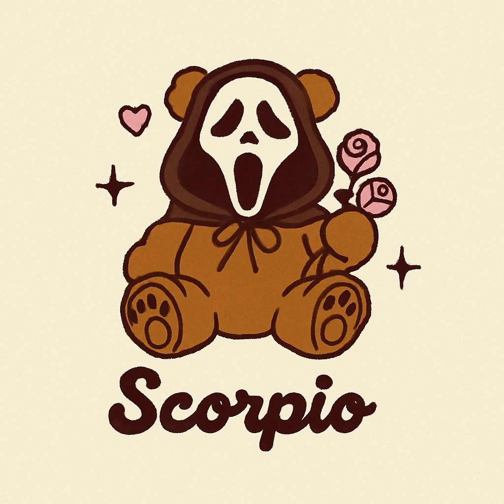 Whimsical Teddy Bear in Scream Mask with Roses T-Shirt
