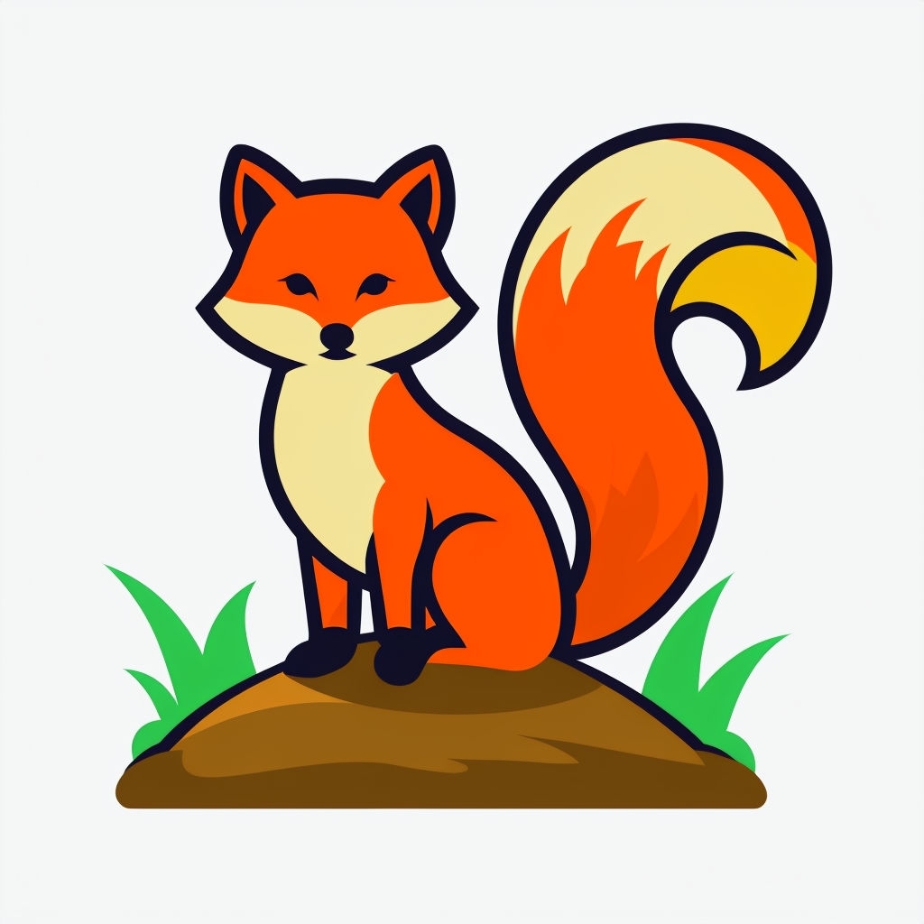 Vibrant Cartoon Fox Sitting on Terrain Illustration Sticker