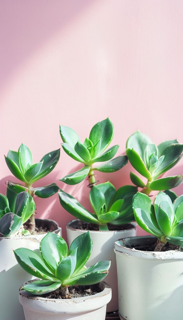 Vibrant Succulent Plants Against Pastel Pink Background Phone Case Cover