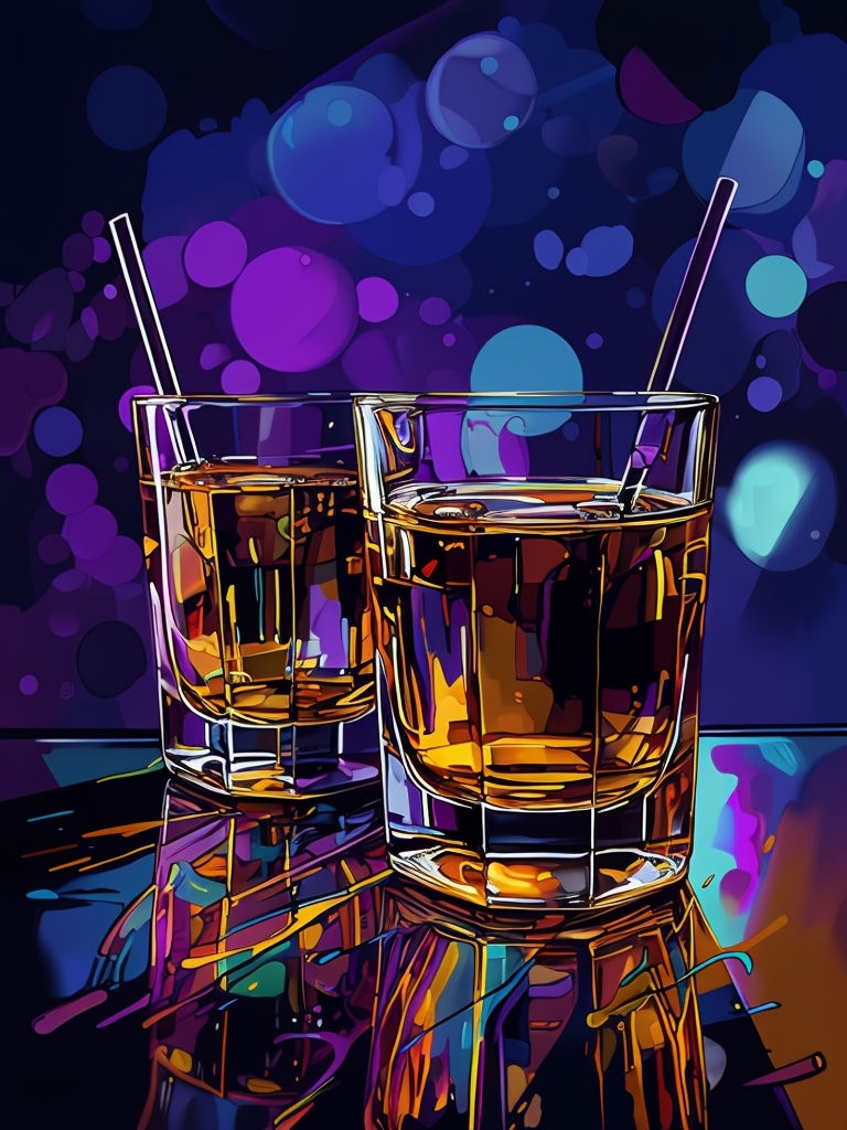 Vibrant Amber Whiskey Glasses Abstract Artwork Poster