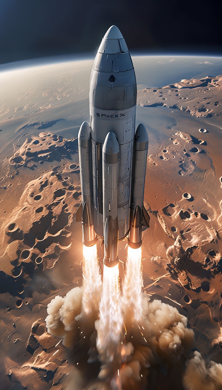 Dramatic SpaceX Rocket Launch Over Martian Landscape Mobile Wallpaper