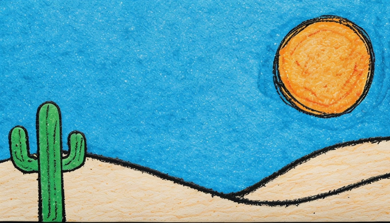 Bright Cartoon Desert Scene with Cactus and Sun Background
