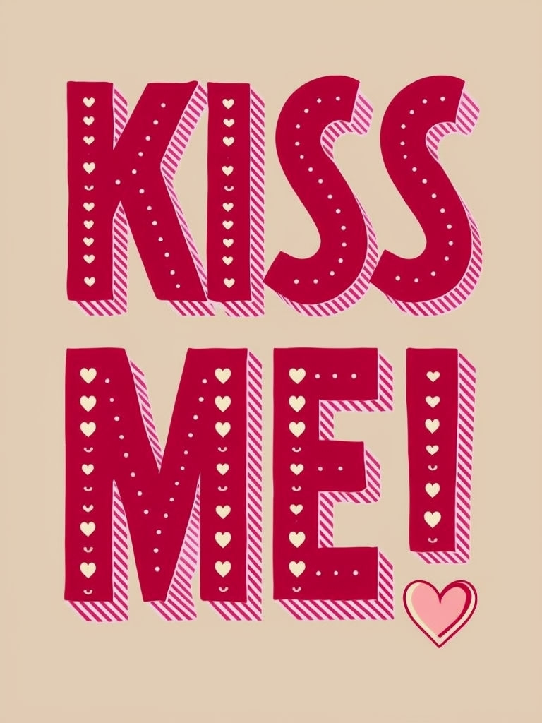 Bold 'KISS ME!' Typography Design for Romantic Cards & Invites