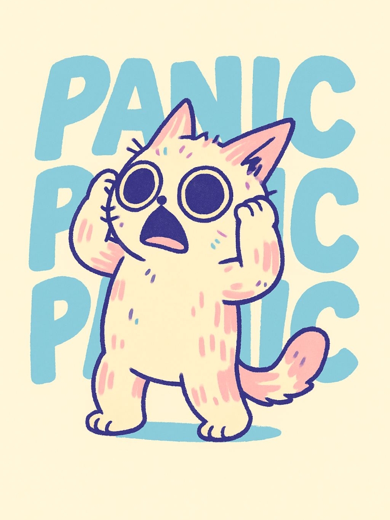 Panic-Stricken Cute Cartoon Cat Illustration Poster