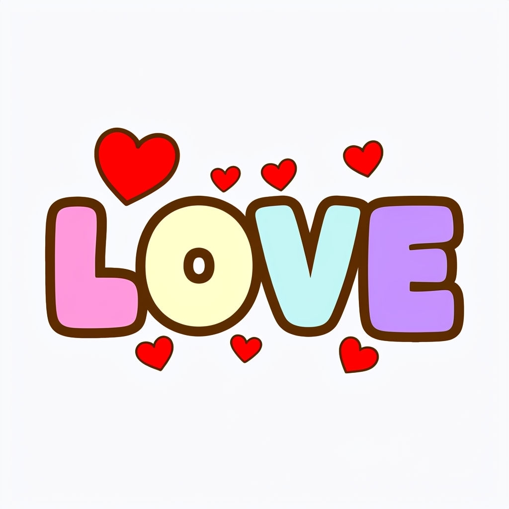 Pastel Colored LOVE with Hearts Playful Cartoon Mug