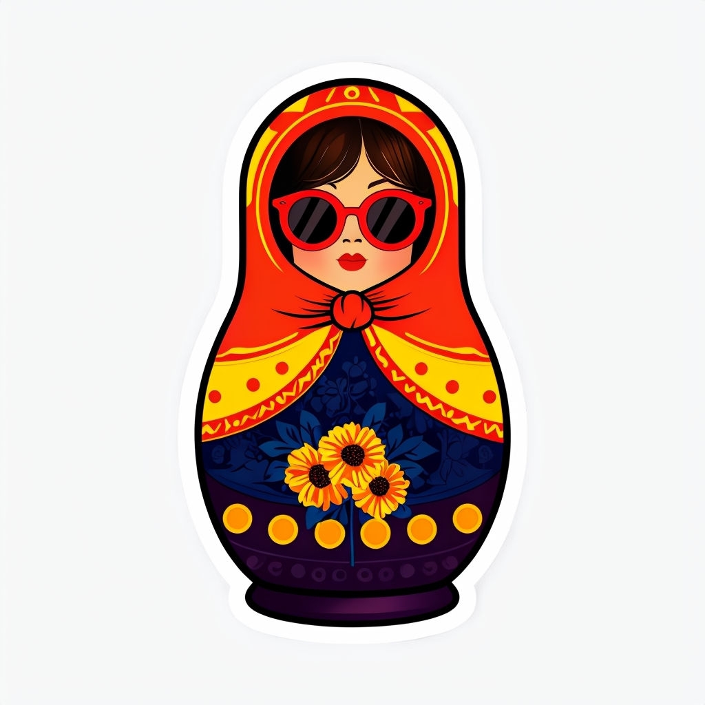 Vibrant Russian Nesting Doll with Sunglasses Sticker