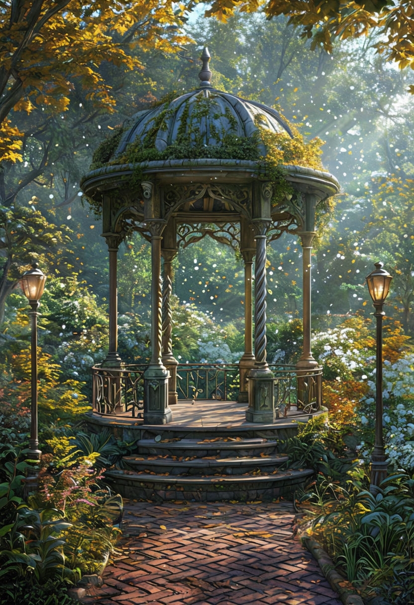 Serene Enchanted Garden Gazebo Digital Painting Art