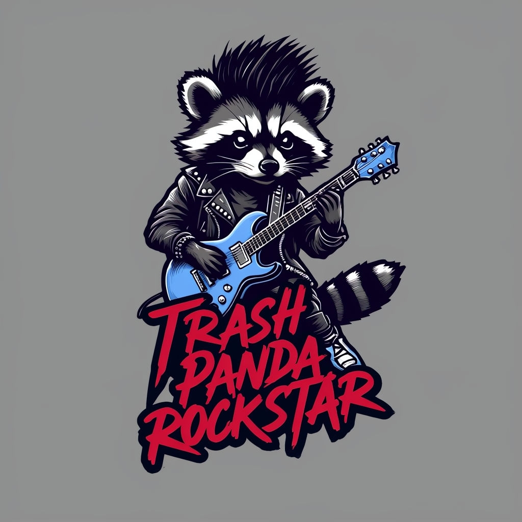 Trash Panda Rockstar Cartoon Raccoon Graphic T-Shirt