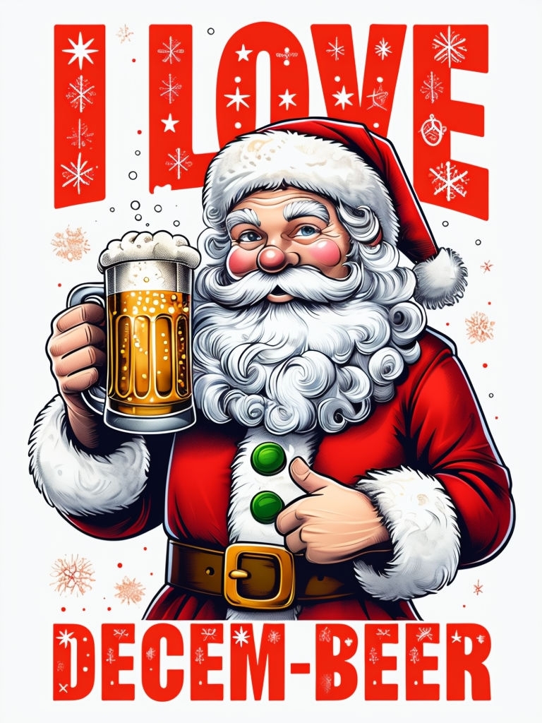 Cheerful Santa Claus with Beer Festive Cartoon Illustration Card