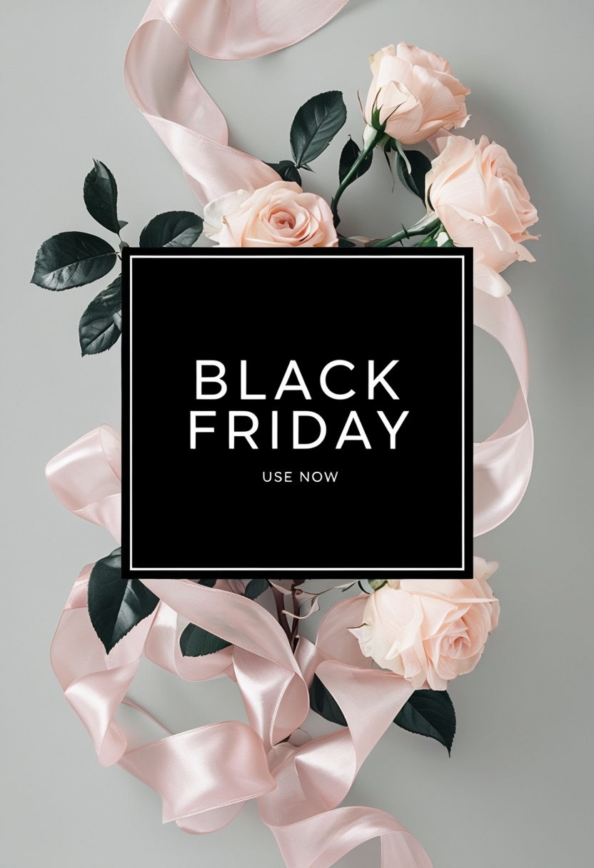 Elegant Black Friday Promotion with Floral Accents Social Media Post