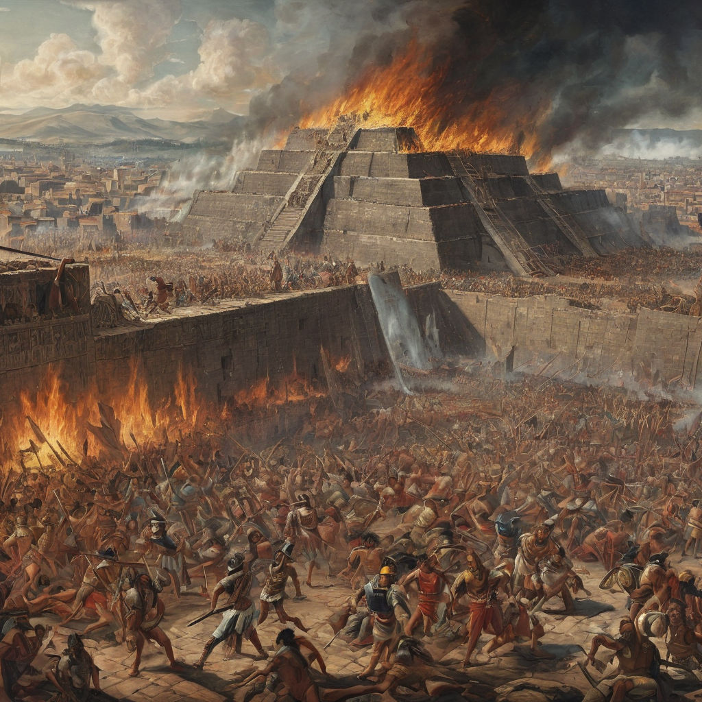 An intense illustration depicting the fall of Tenochtitlán. ... by ...