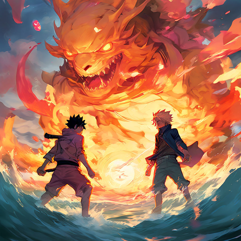 Naruto and One Piece characters clashing in a dynamic ocean ... by ...