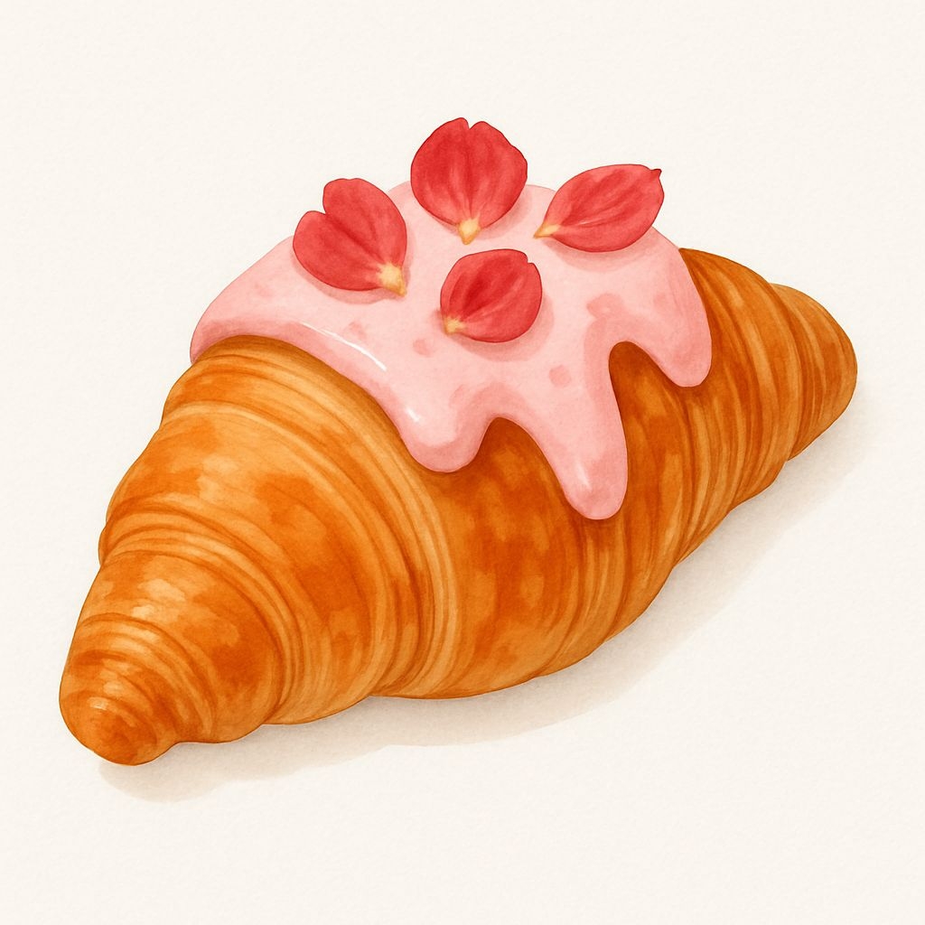 Golden Brown Croissant with Icing and Flowers Sticker
