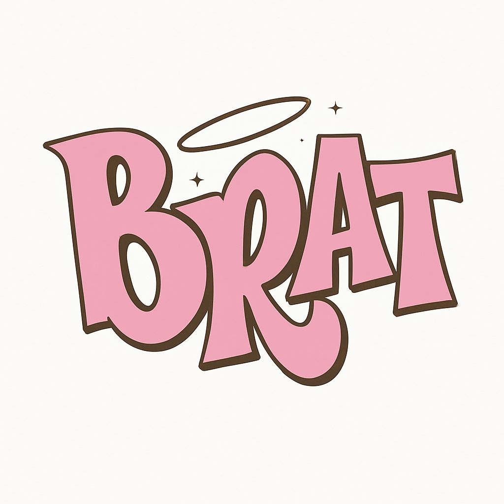 Playful Retro BRAT Text Illustration with Angelic Halo Sticker