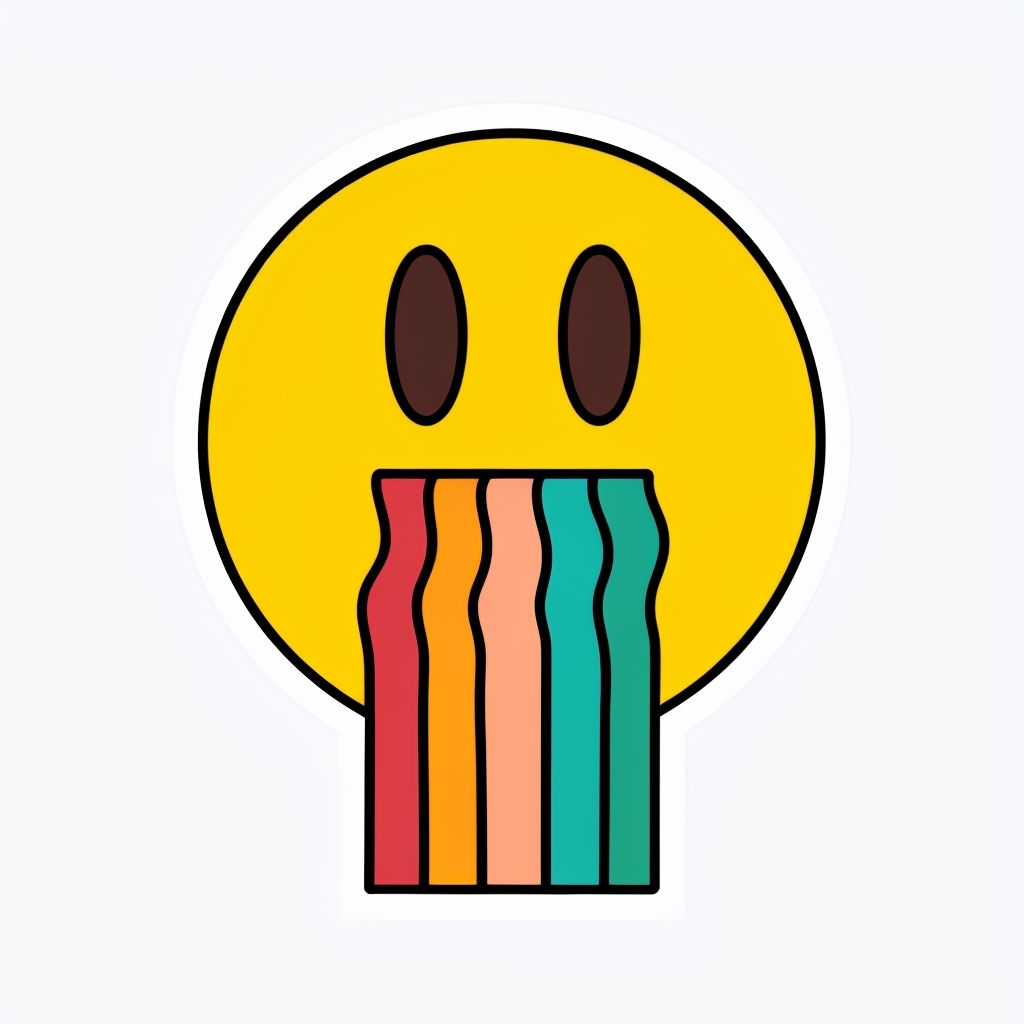 Vibrant Cartoon Smiley Face with Colorful Streams Sticker