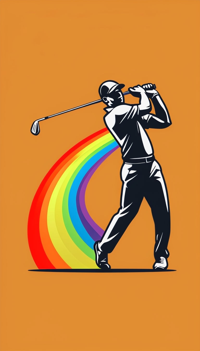 Dynamic Golf Swing with Vibrant Rainbow Motion Illustration Mobile Wallpaper