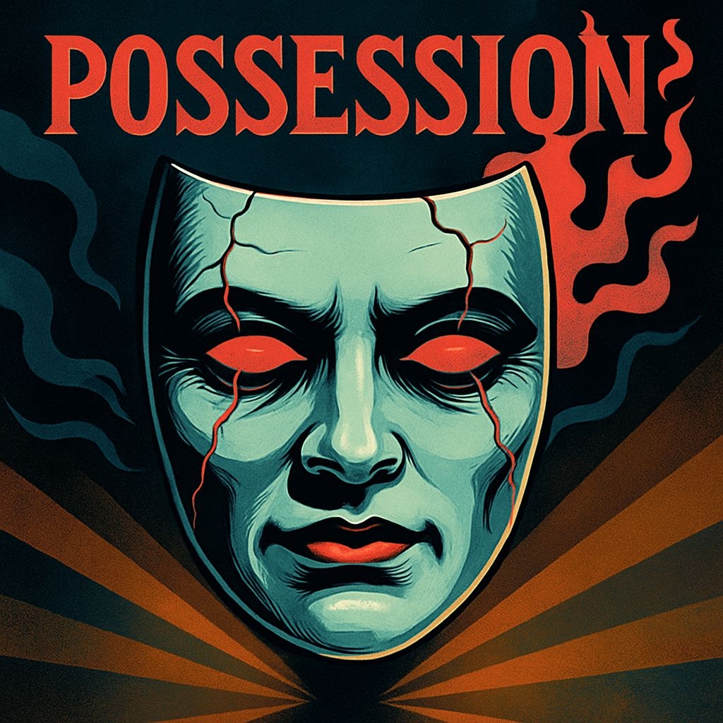 Eerie Horror-Themed Mask Illustration with Sinister Atmosphere Spotify Album Cover