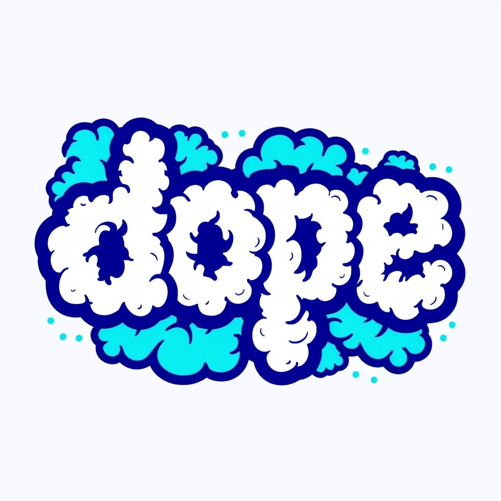 Dope Cartoon Cloud Text Design with Whimsical Elements Sticker
