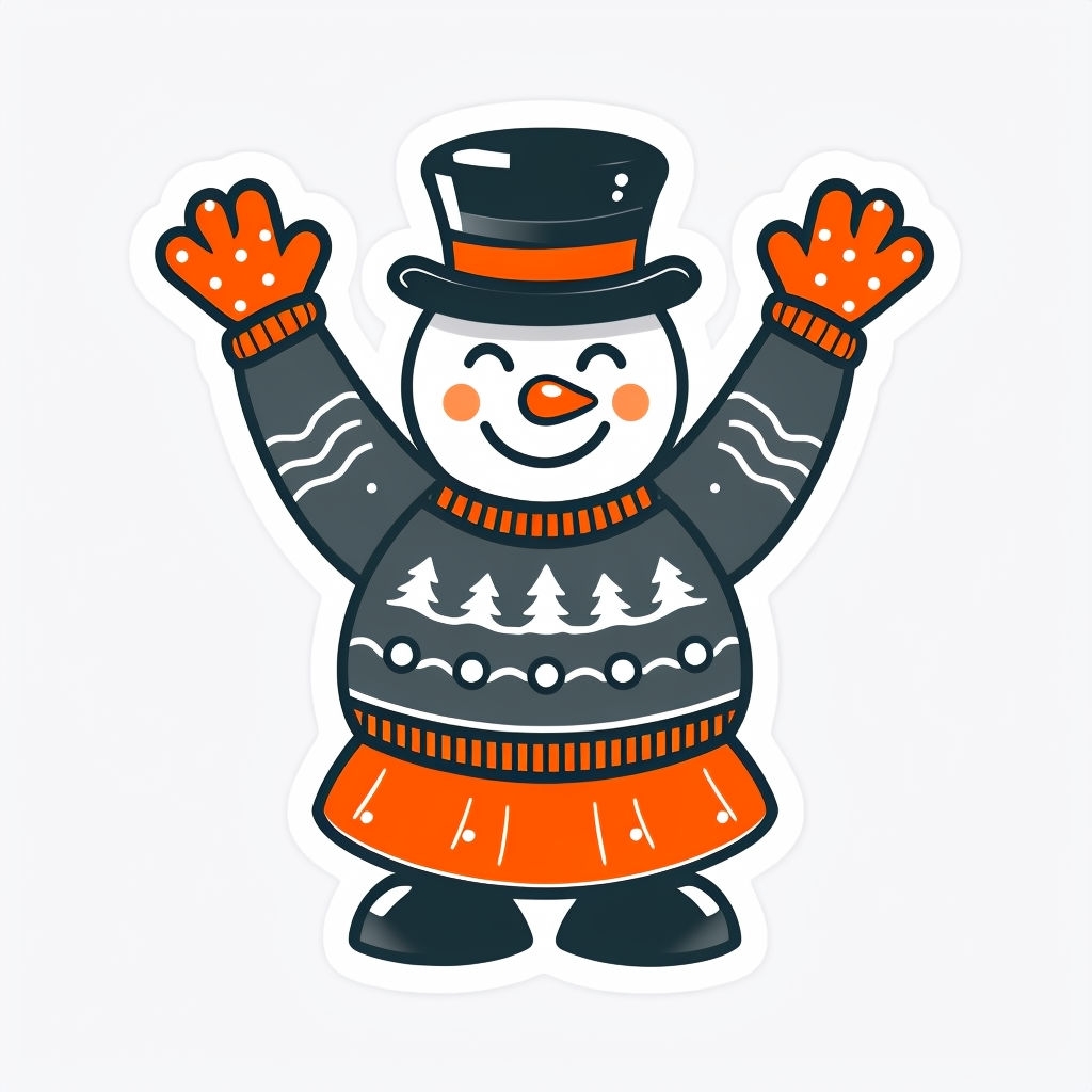 Cheerful Cartoon Snowman in Festive Sweater Sticker