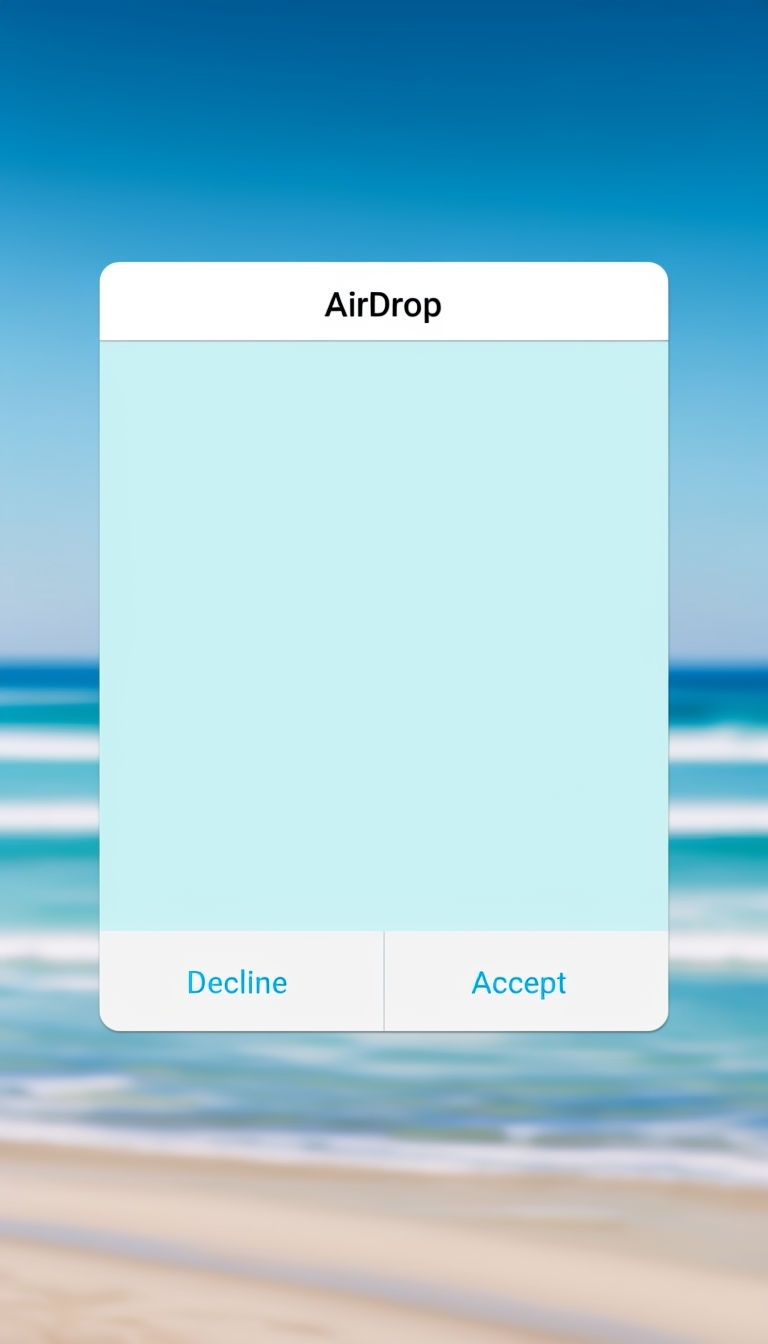 Modern AirDrop Interface with Serene Beach Background Social Media Post