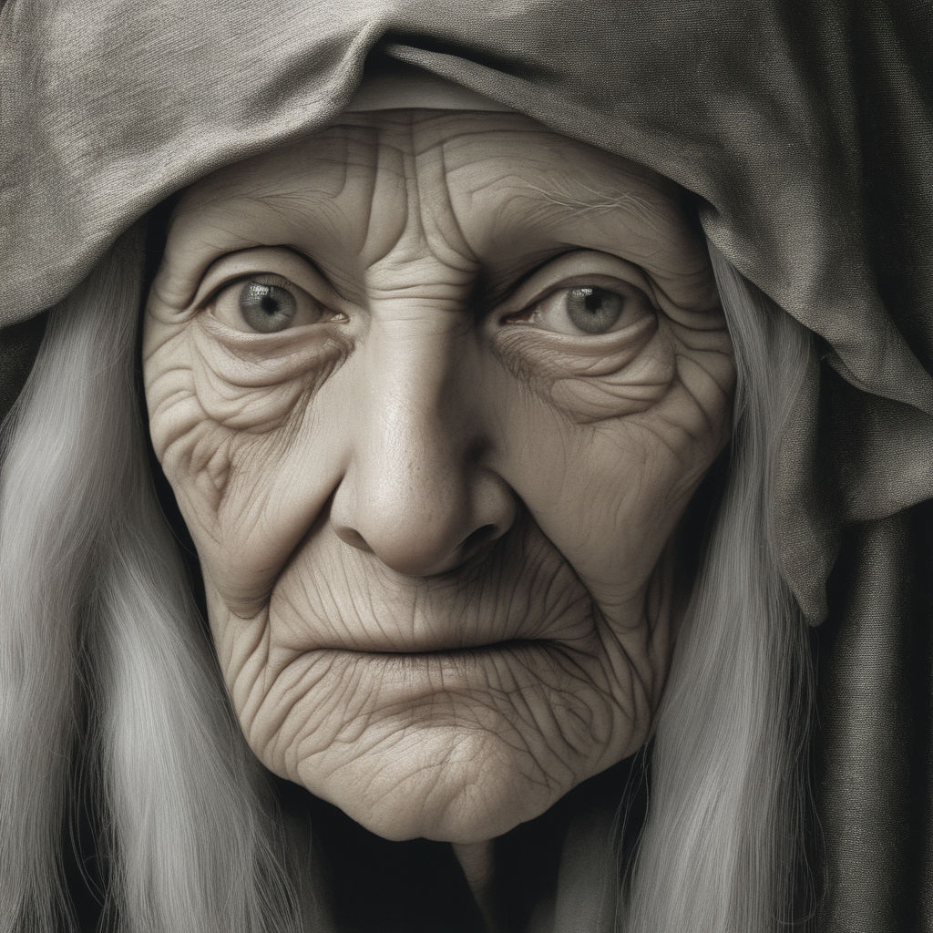 Creepy old lady with long silver hair