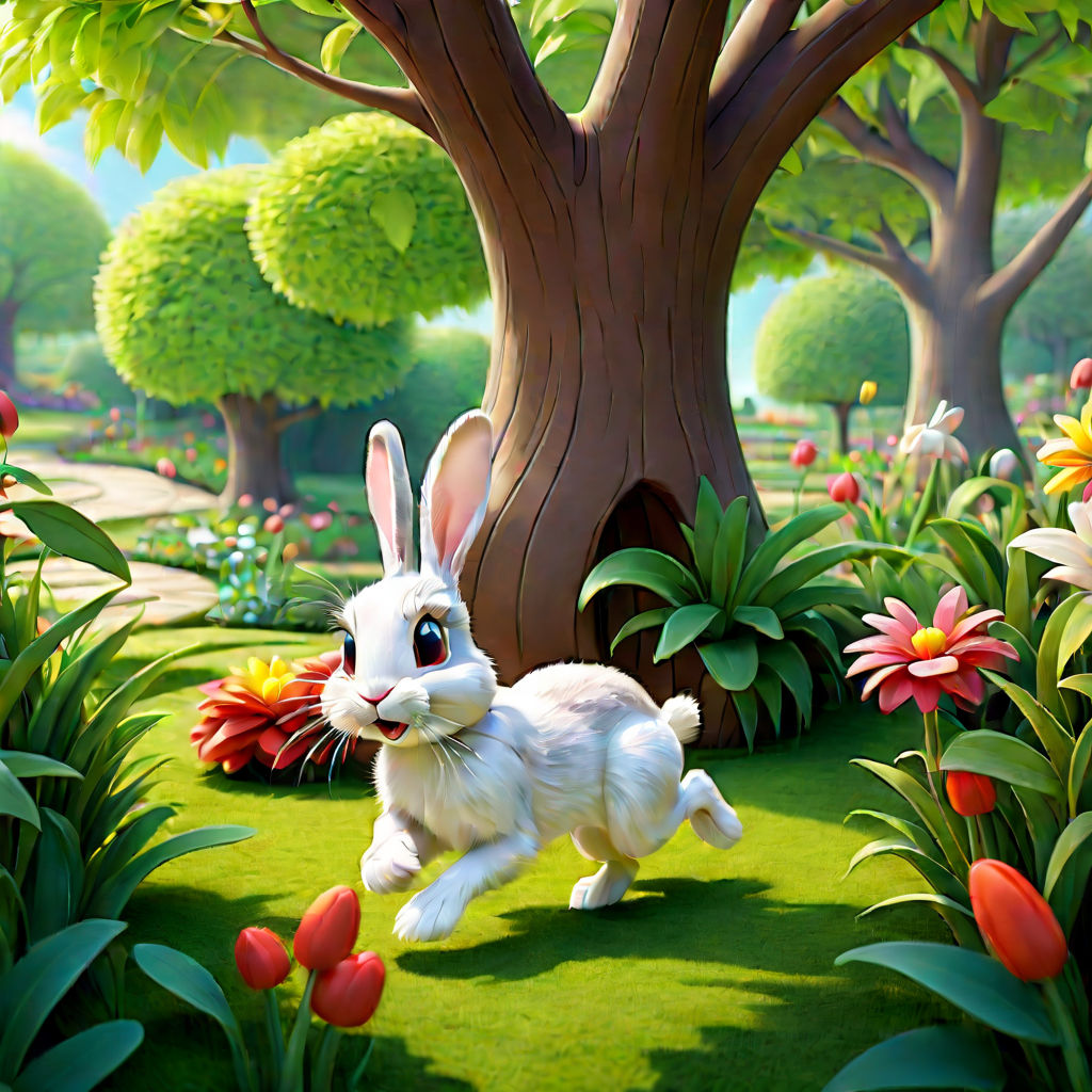 3D cartoon drawing rabbit running in garden by Vicenç Mateu - Playground