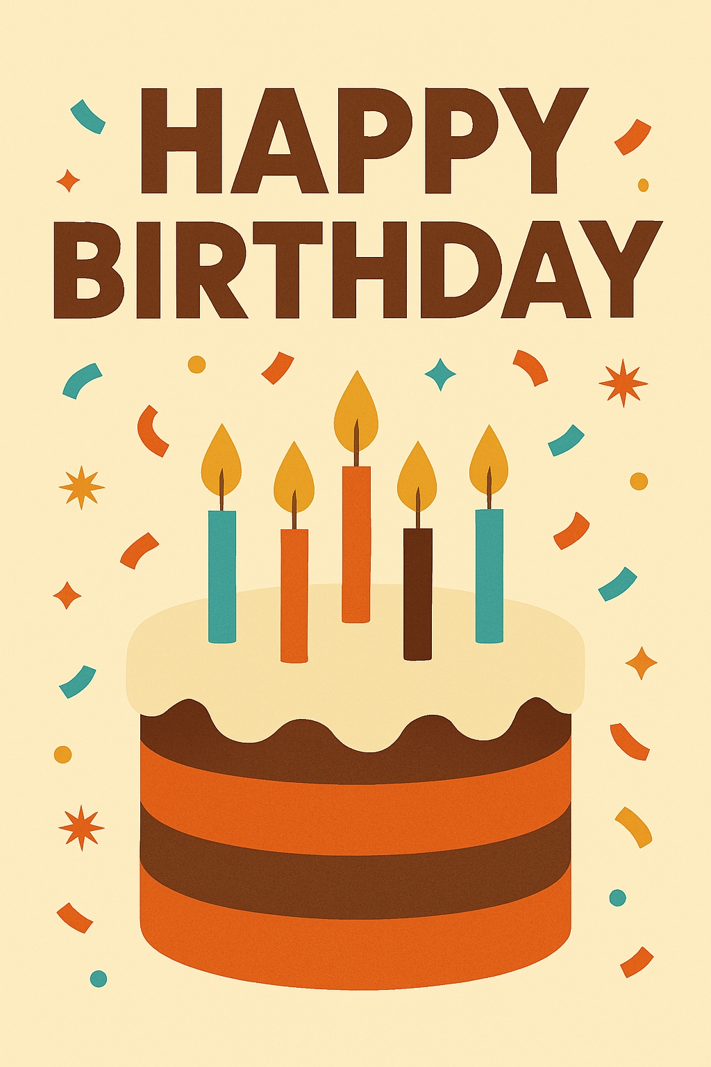 Colorful Minimalist Birthday Cake Illustration Card