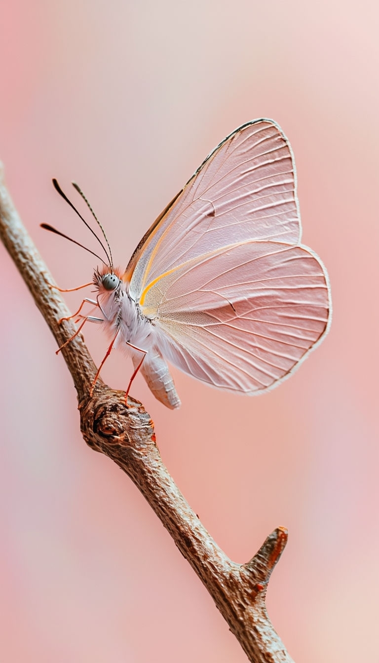 Delicate Pale Pink Butterfly on Branch Minimalist Mobile Wallpaper
