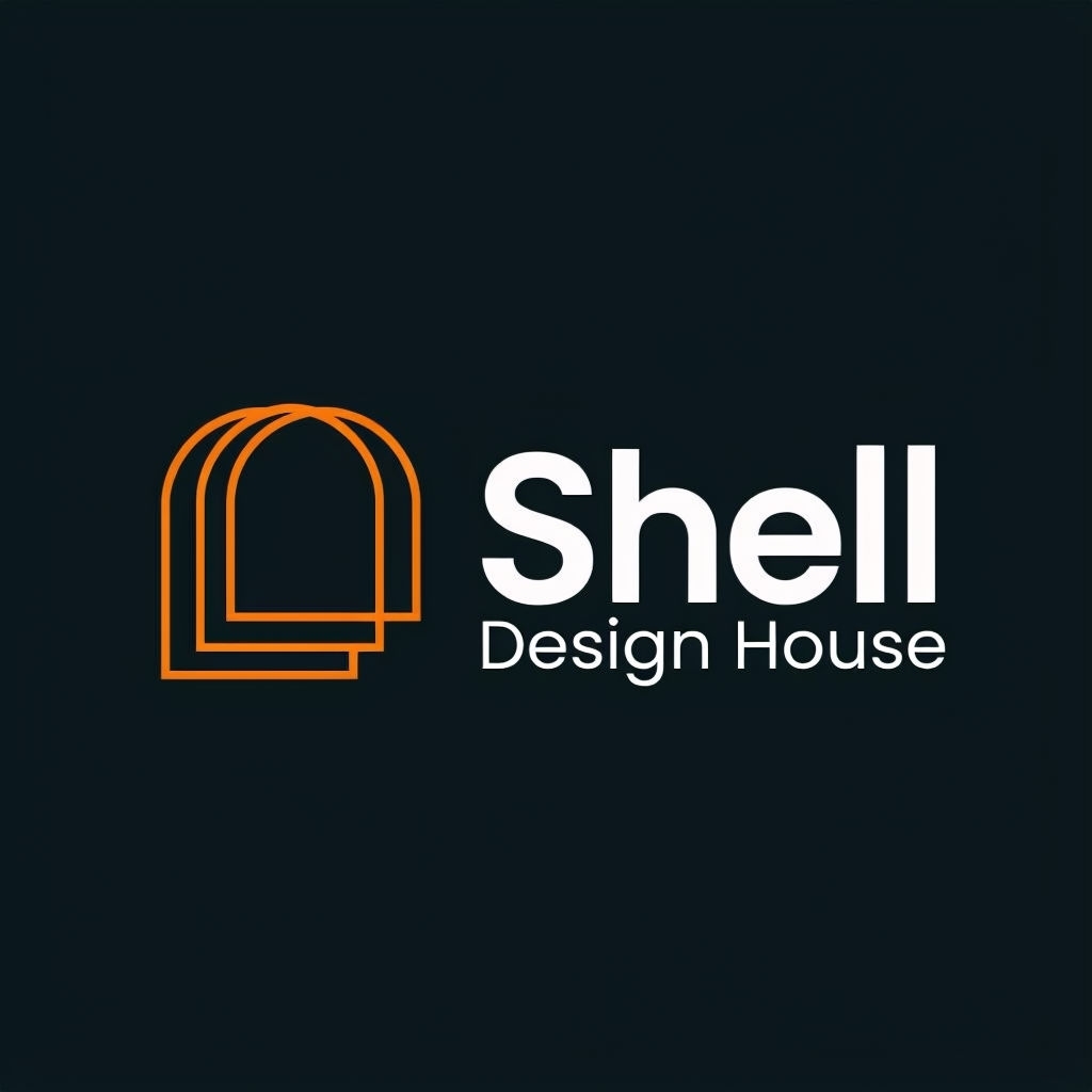 Sophisticated Shell Design House Minimalist Logo in Copper Orange