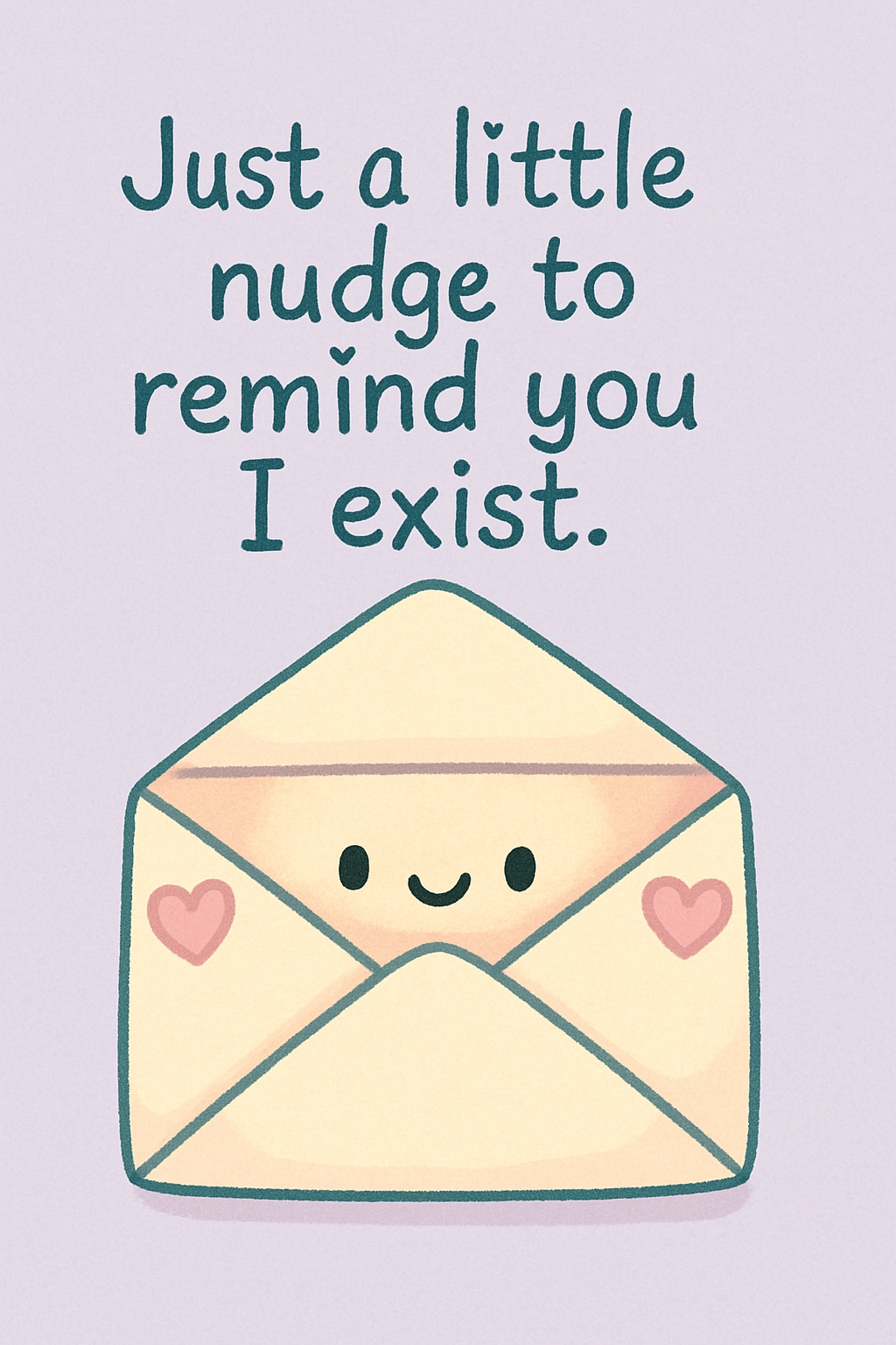 Cute Cartoon Envelope with Hearts and Cheerful Message Card