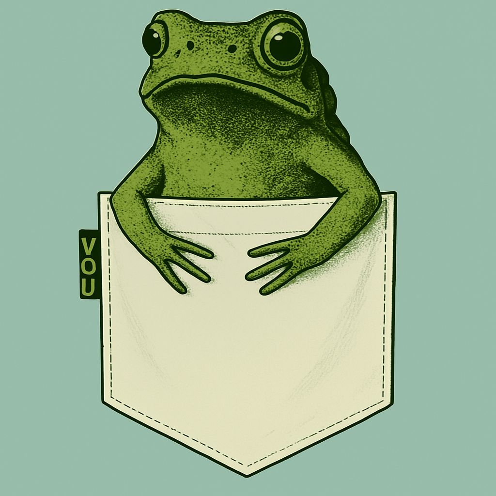 Whimsical Olive Green Frog Emerging from Pocket T-Shirt