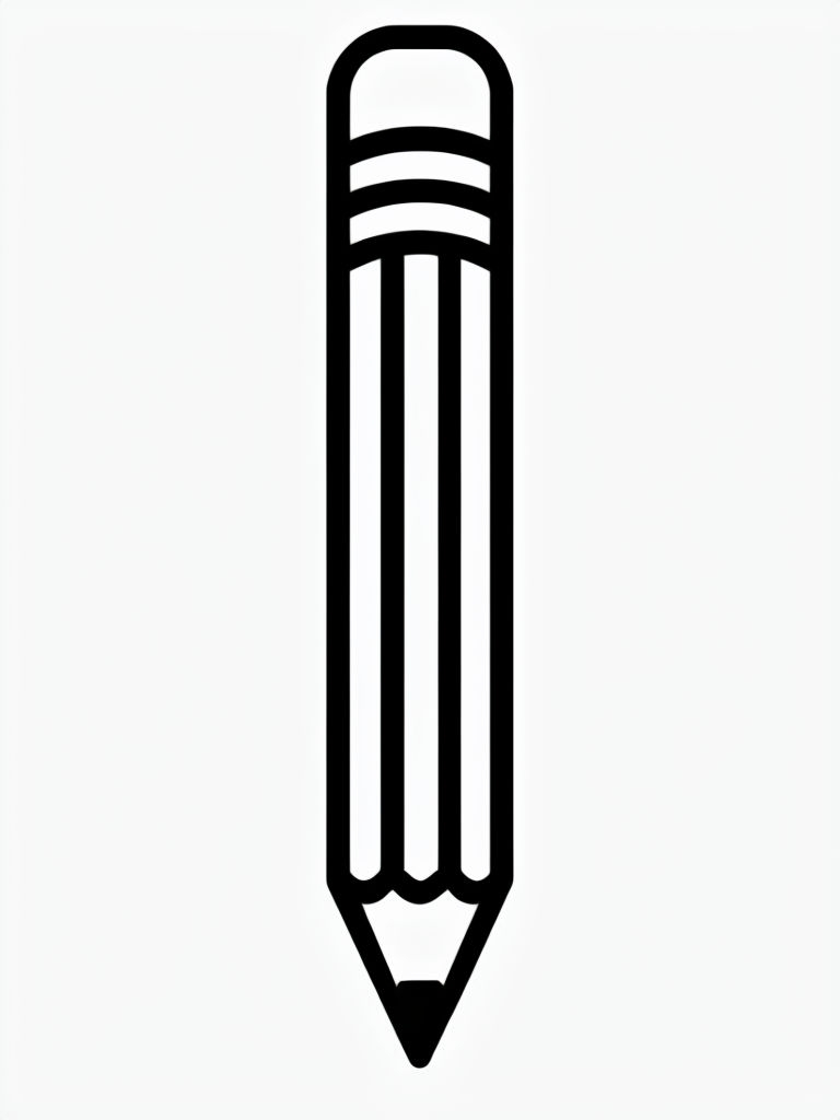 Minimalist Black Line Drawing of a Pencil for Coloring Book Pages