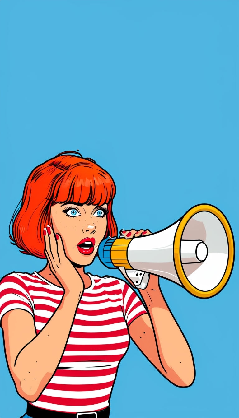 Vibrant Pop Art Woman with Megaphone Digital Illustration Social Media Post