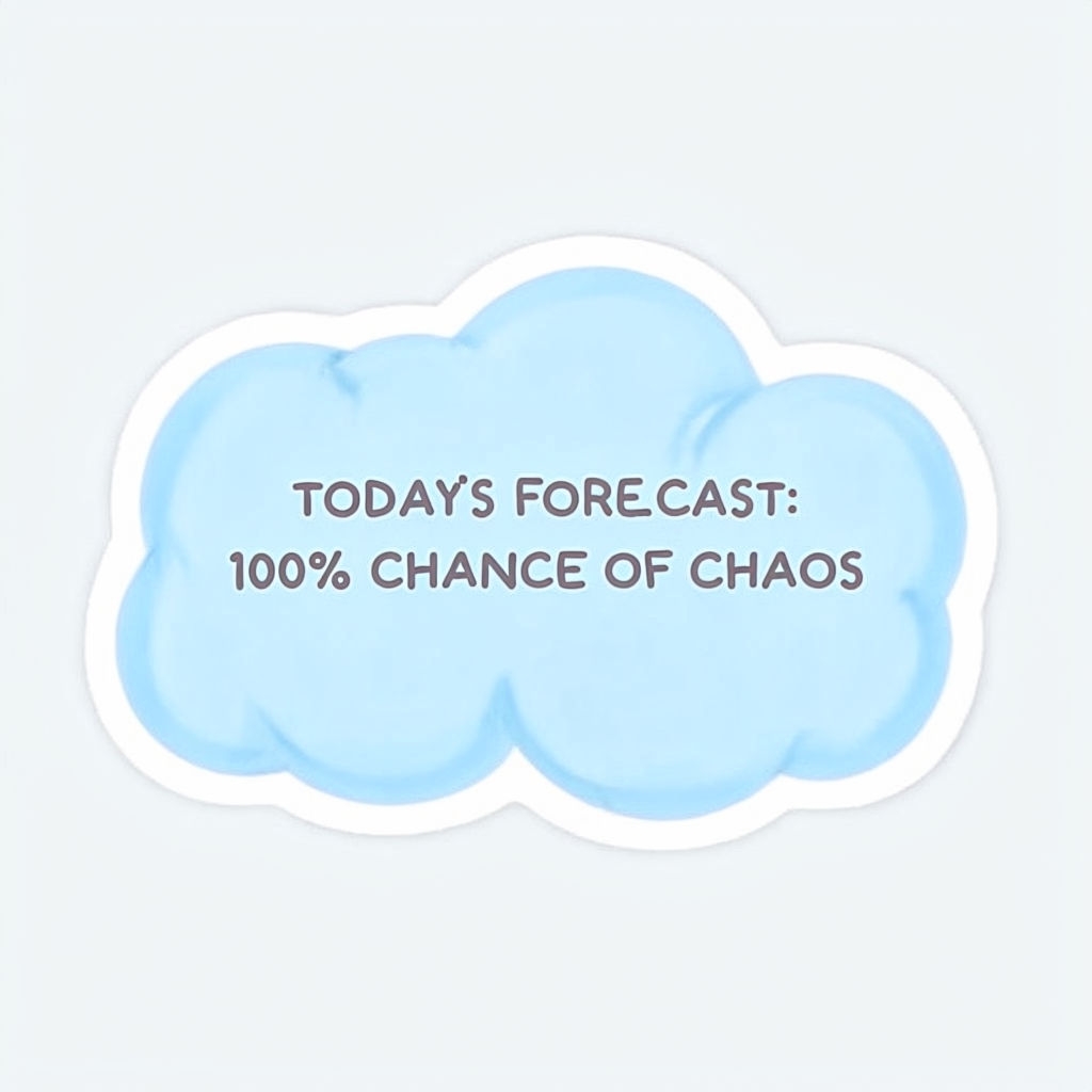Pastel Blue Cloud Sticker with Humorous Forecast Text