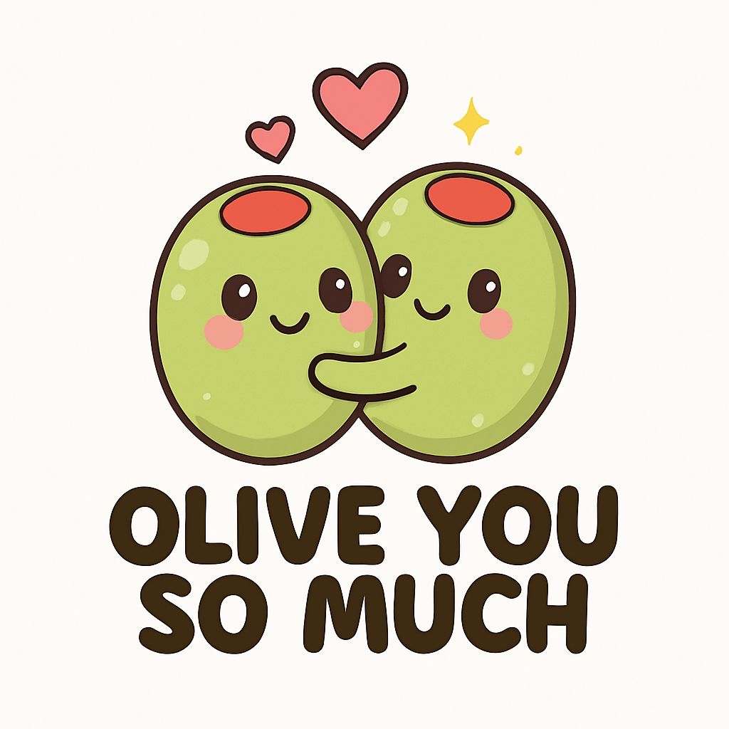 Cute Kawaii Olive Characters with Hearts and Text Sticker