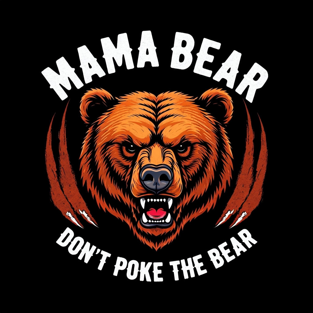 Fierce Mama Bear Illustration with Warning Text T-Shirt